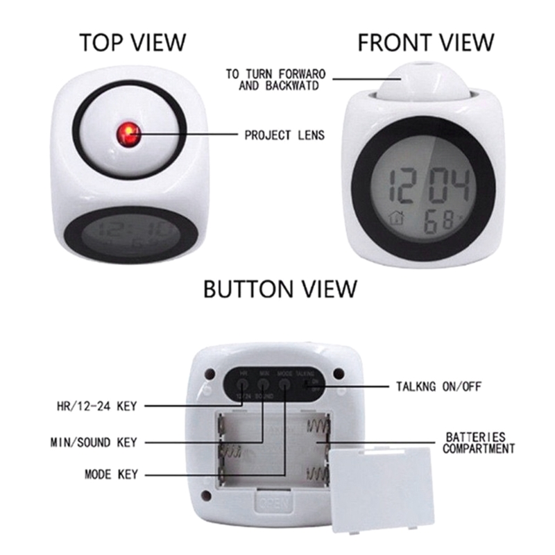 Digitale Wekker Muur Projectie Met Snooze Functie Lcd-scherm Thermometer ℃/℉ Tijd Voice Alarm Led Backlight