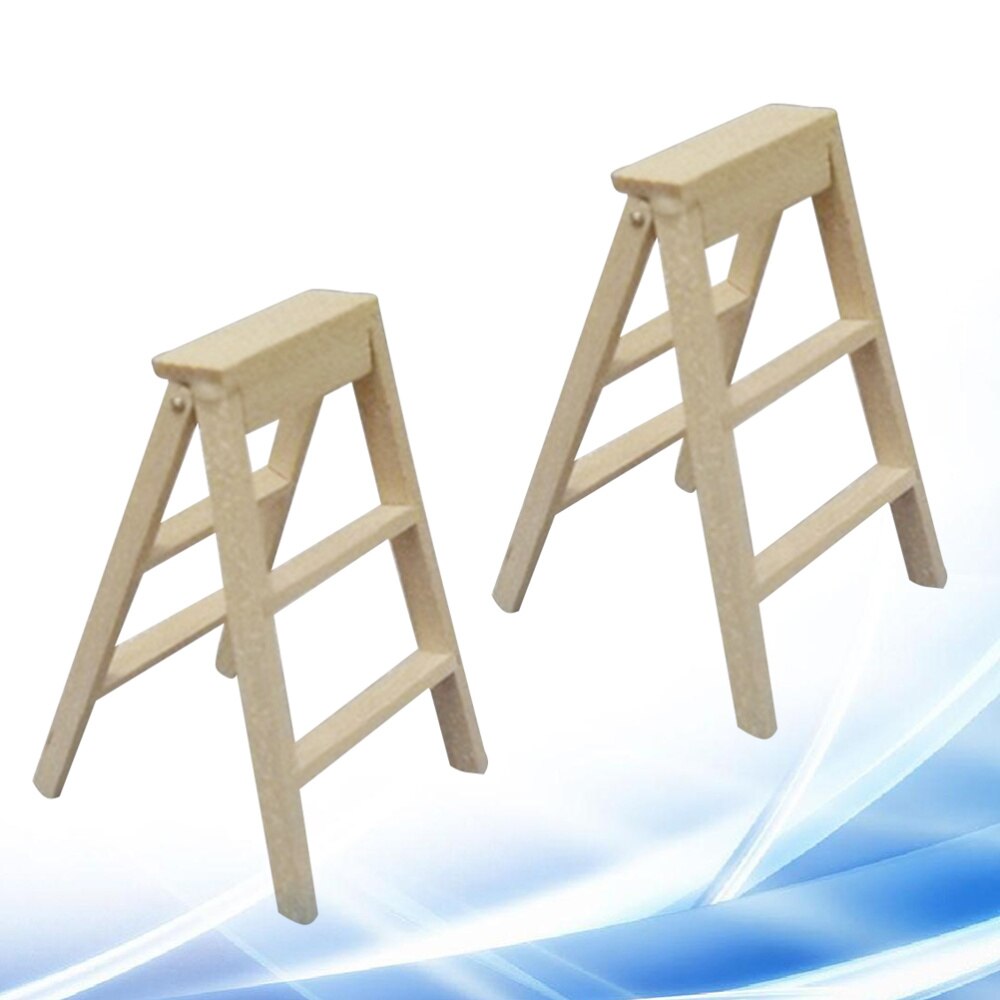 2 stk mini stiger mini hus miniatyr tre sammenleggbare stiger for barn som leker dukkehus