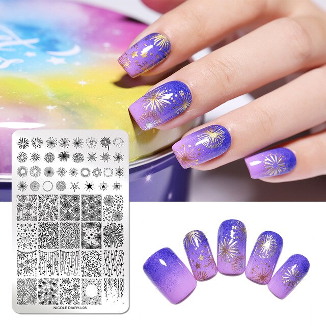 Nicole Dagboek Bloemen Patroon Nail Stempelen Platen Afbeelding Schilderen Nail Art Stencils Template Nail Stempel Gereedschap: L06