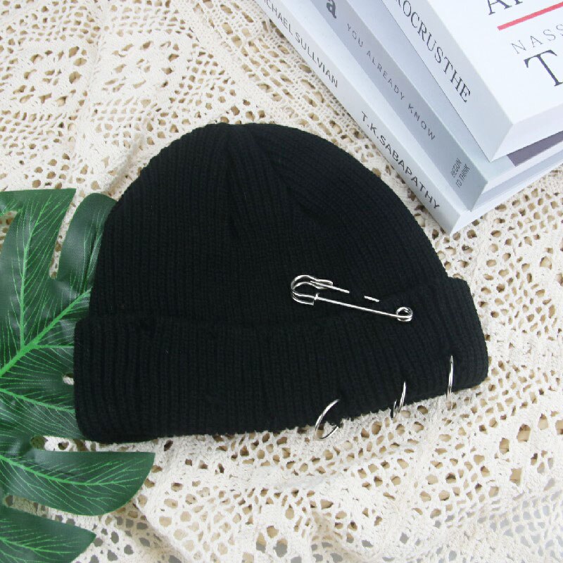 Hoeden Voor Vrouwen Mutsen Effen Broche Gat Skullies Vrouwen Hoeden Casual Party Unisex Straat Hiphop Winter Hoeden Sombrero de Mujer: black