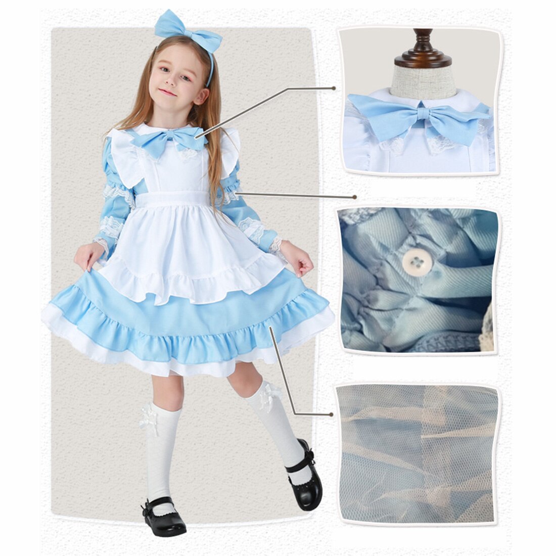 Bambini Giochi Di Imitazione Domestica di Cosplay del Vestito Staccabile A Manica Lunga del Vestito impostato-cielo Blu S/M/L/XL