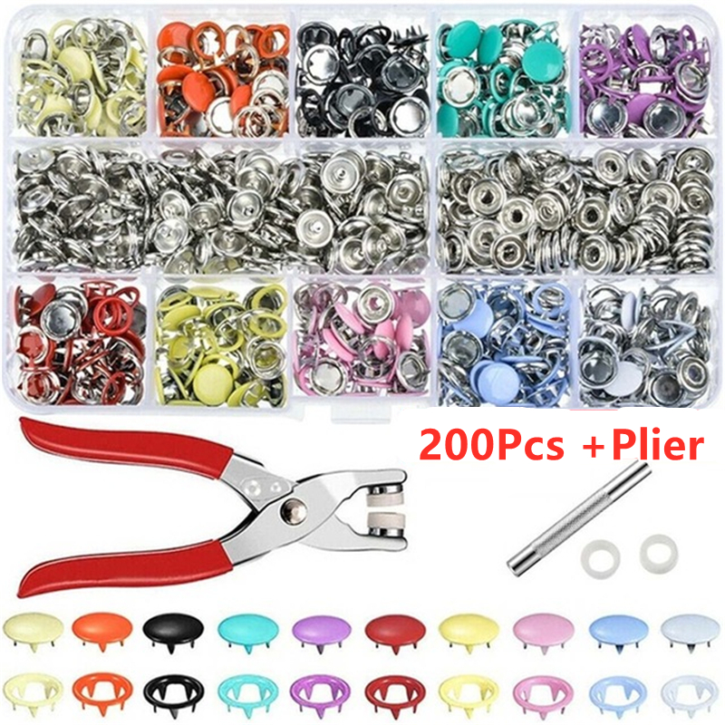 200-440 stücke Kunststoff Druckknopf mit Druckknöpfen Zangen Werkzeug Kit Organizer Container Druck Naht Druckknopf Druckknöpfen werkzeuge