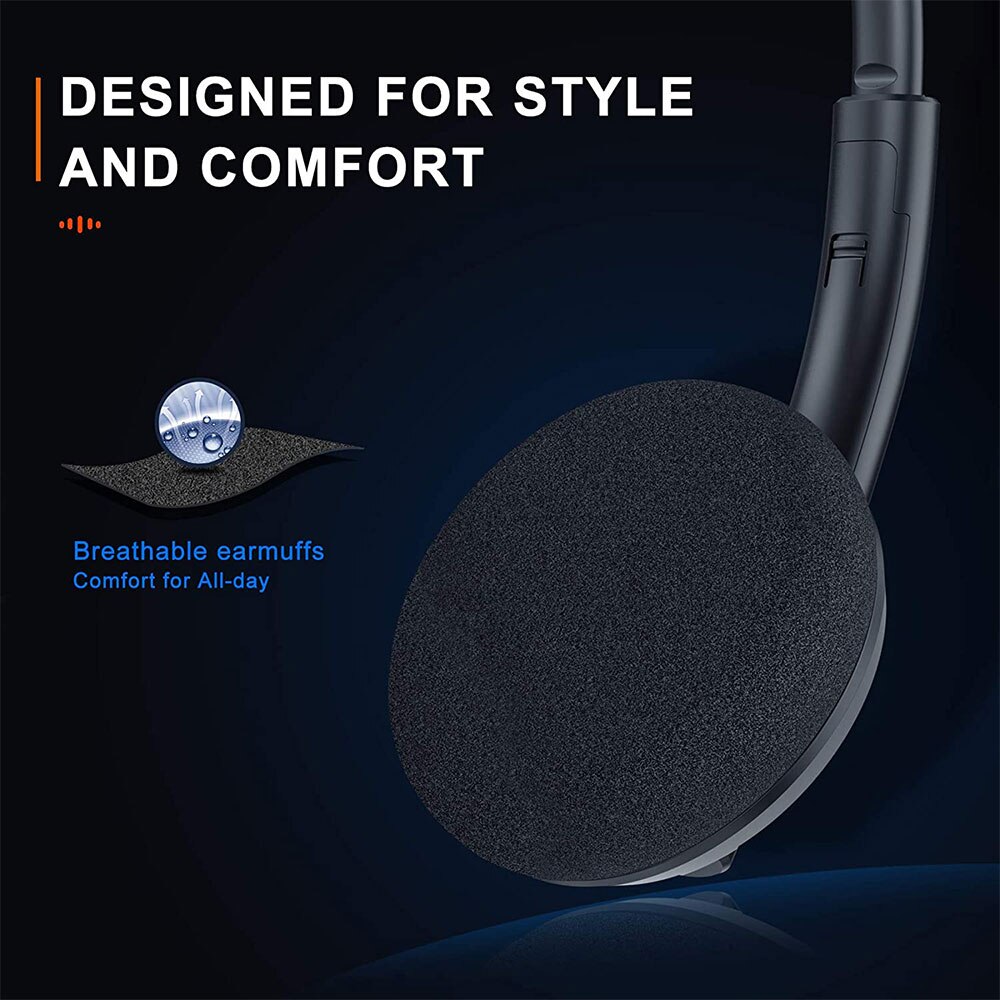 Mpow U10 USB 3.5mm Wired Headset with Noise Canceling Mic&amp;Memory Earmuff In-line Control Headphone for Office Call Online Class