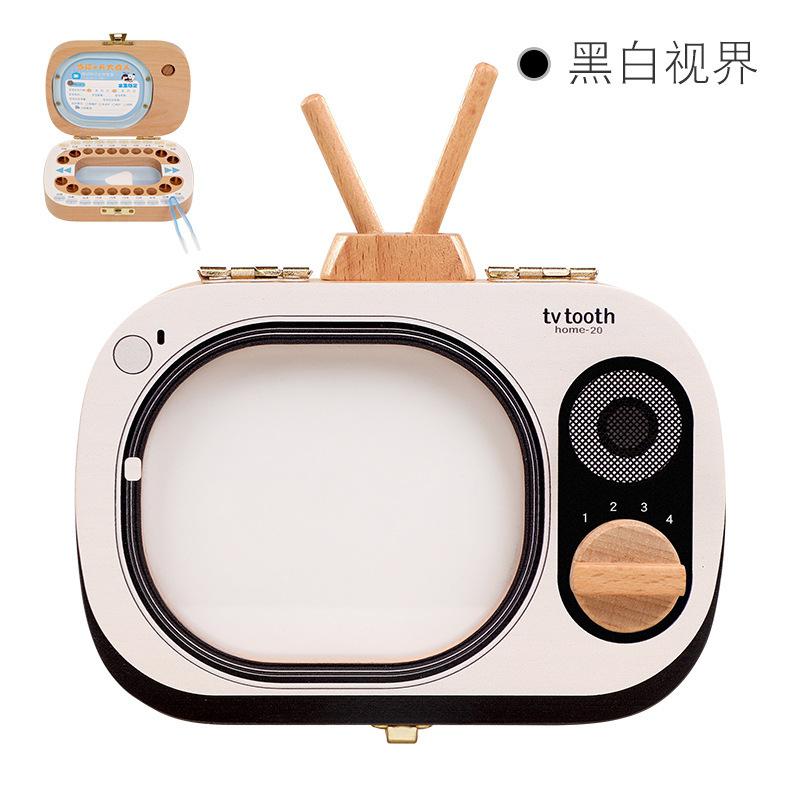 Kuulee Wooden TV Toy Tooth Storage Box Tooth Commemorative Box