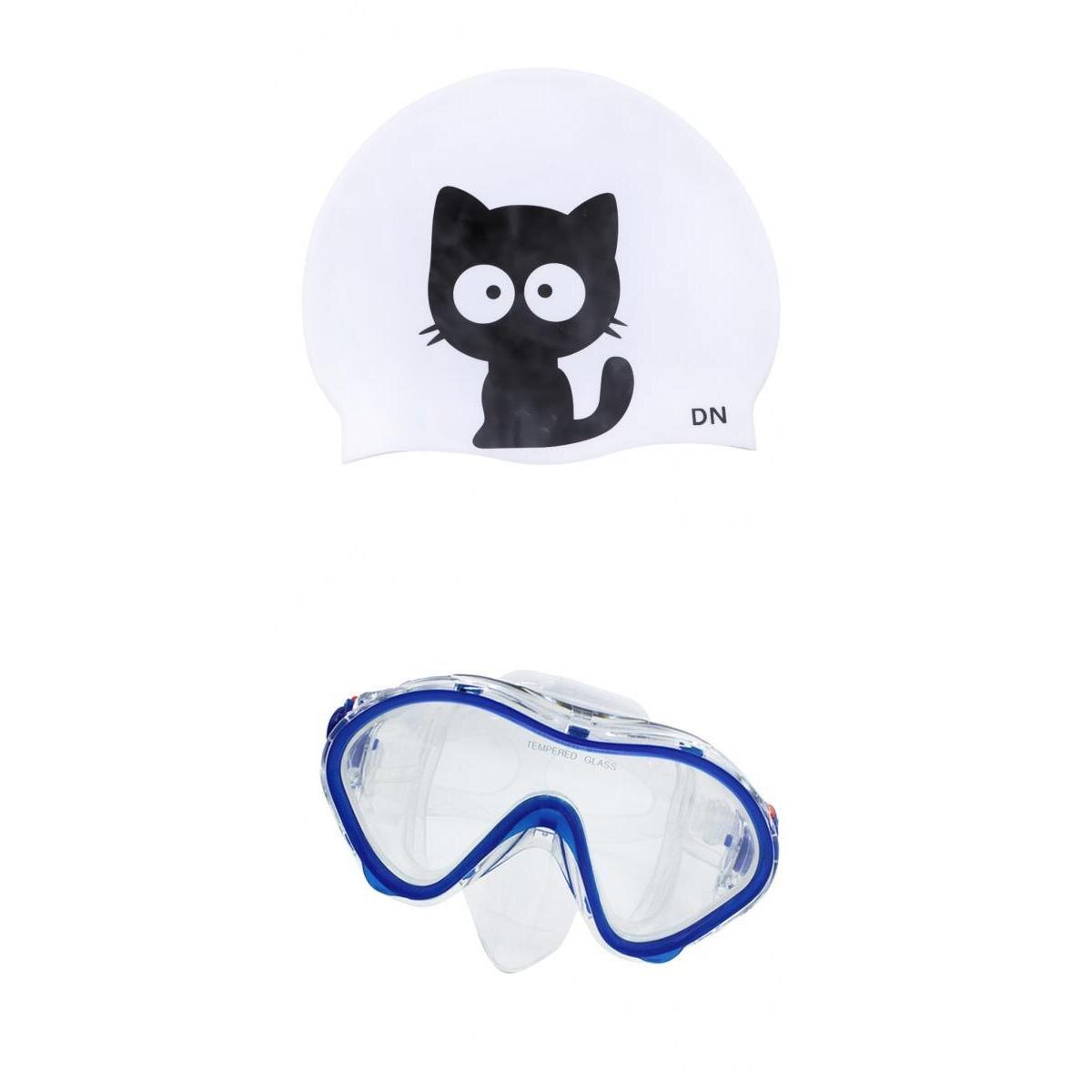 Kids Leuke Kat Zwembad Cap Met Siliconen Snorkelen Goggle Duiken Masker
