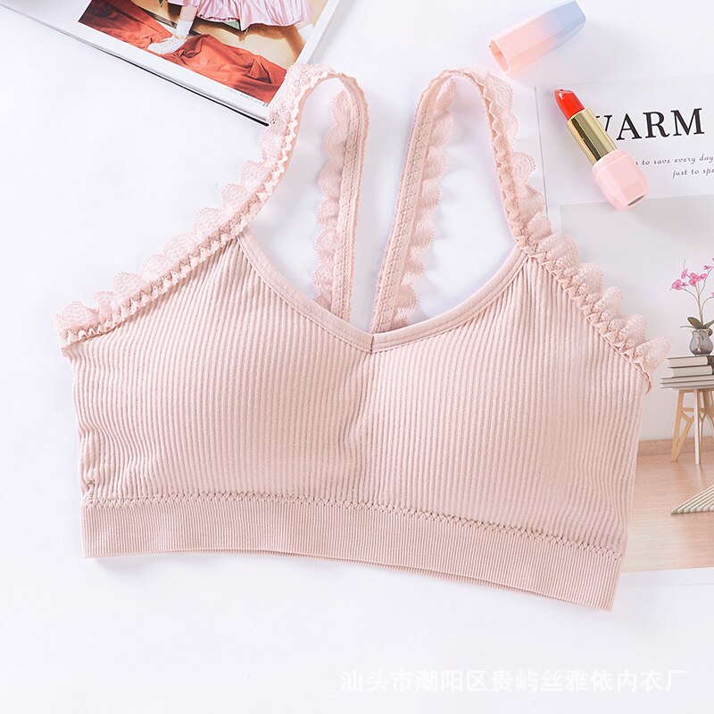 Vrouwen Katoenen Ondergoed Tube Top Beha Sexy Kant Top Vrouwen Sportbeha Naadloze Draad Sexy Lingerie Vrouwelijke Crop top Bralette: pink