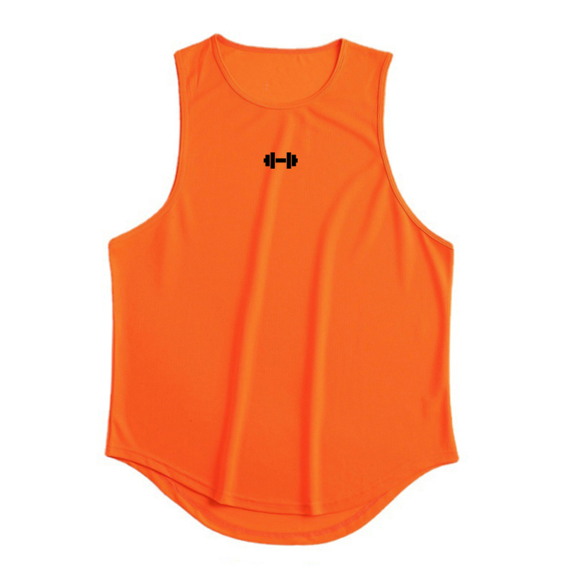 Camiseta sin mangas de verano para hombre, ropa de entrenamiento físico para gimnasio, camisetas sin mangas de culturismo ajustadas de secado rápido, chaleco de baloncesto a la para hombre: L / Naranja