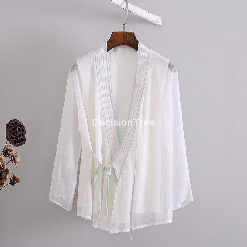Vit chiffongblus cheongsamskjorta qipao topp långärmad kinesisk traditionell toppblus för kvinnor kinesiska qipao skjortor: M