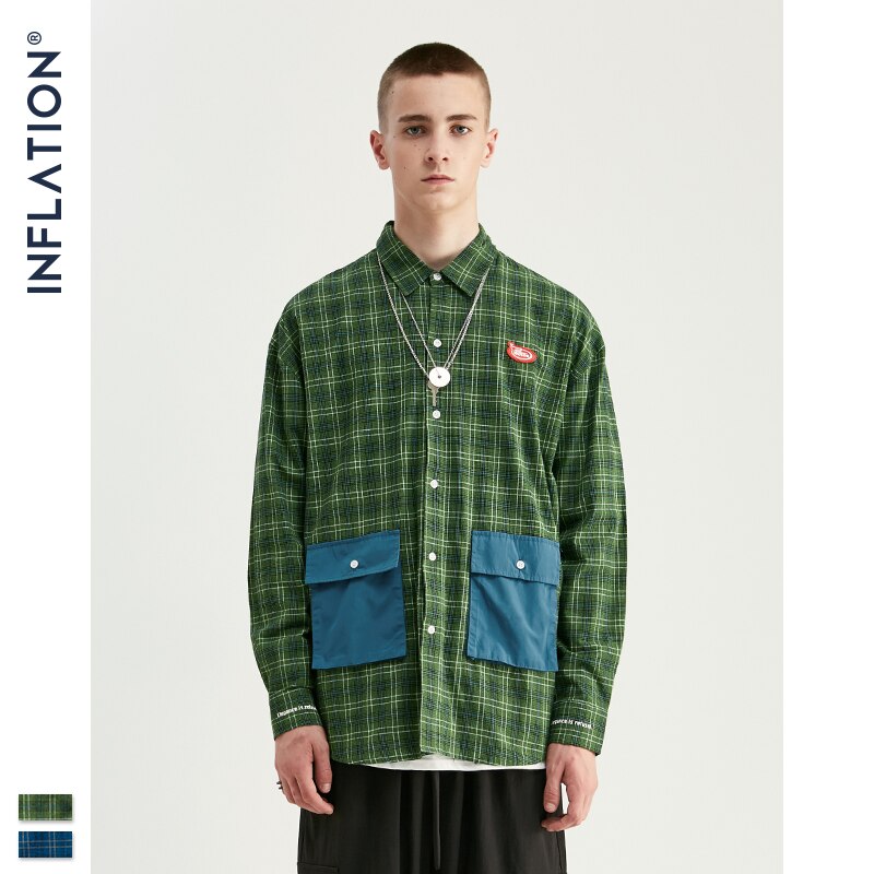 Inflation klassisk rutig skjorta herr streetwear lös skjorta fw herr bomull oversized skjorta herrskjorta långärmad 92118w