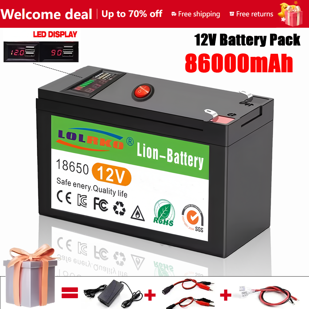 Uppgraderat lifepo 4 litiumbatteri 12v, 120ah bärbart uppladdningsbart batteri inbyggt -in 5v , 2.1a usb-strömförsörjning displayport-laddning: Rosa