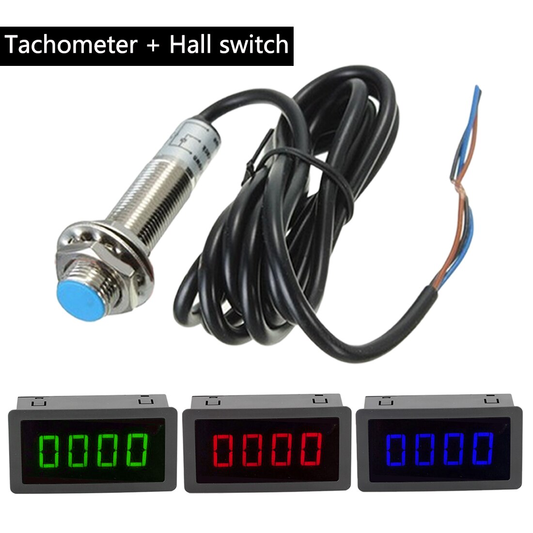 Naderingsschakelaar Sensor Npn 10-9999Rpm Dc 8-15V + 4 Digitale Rood/Blauw/groene Led Toerenteller Rpm Snelheid Meter