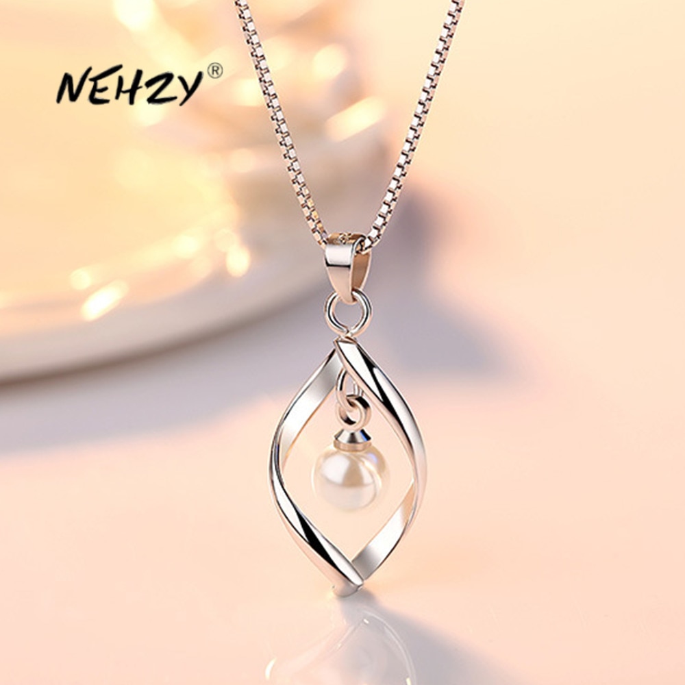 Nehzy S925 Stempel Zilver Vrouwen Mode-sieraden Eenvoudige Twisted Pearl Hollow Hanger Ketting Lengte 45Cm