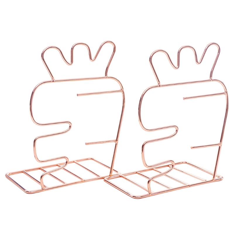 Modern Metal Book Ends Decorative Bookshelf Decor For Bedroom Library Office School Book Display Desktop Organizer C26: Rose Gold