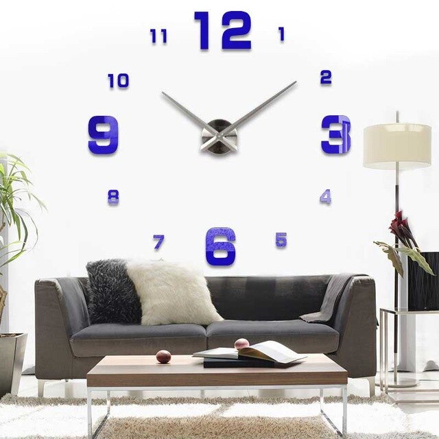 3D wall clock clocks reloj de pared watch 3d diy Acrylic mirror Stickers Quartz Modern Home Decoration: Deep Blue S / 47inch