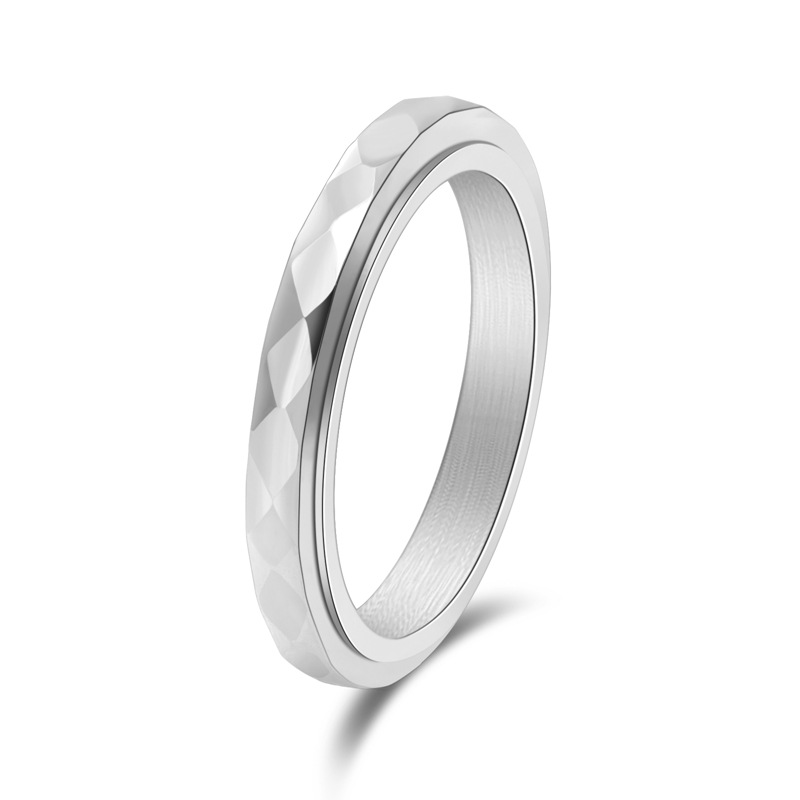 3mm Thin Stainless Steel Faceted Spinner Ring Wedding Band for Women Girl Size 5-12: 5 / Silver
