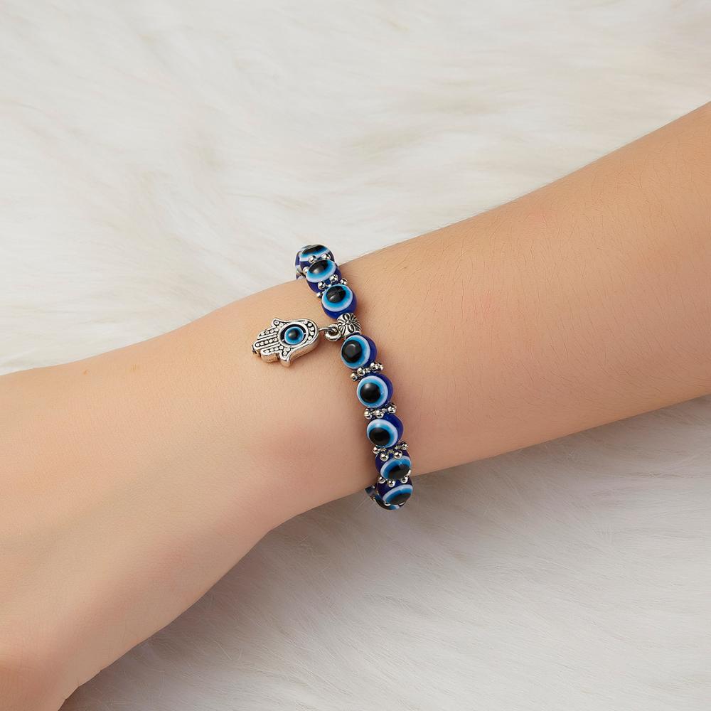 Rinhoo Turkse Ogen Armbanden Voor Vrouwen Blue Kralen Evil Eye Bead Palm Bedelarmband Elastische Paar Lucky Sieraden Party Pulseira