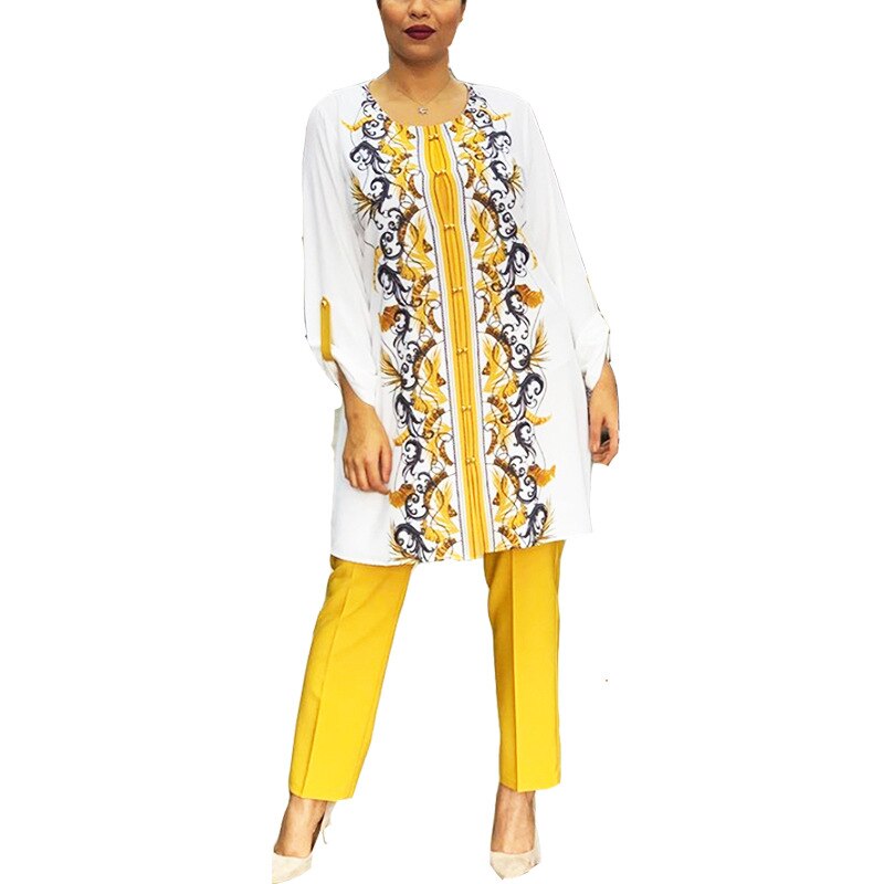 Two Piece Set Africa Clothes African Dashiki Flower Print Suit Top Trousers Super Elastic Party For Women Outfits
