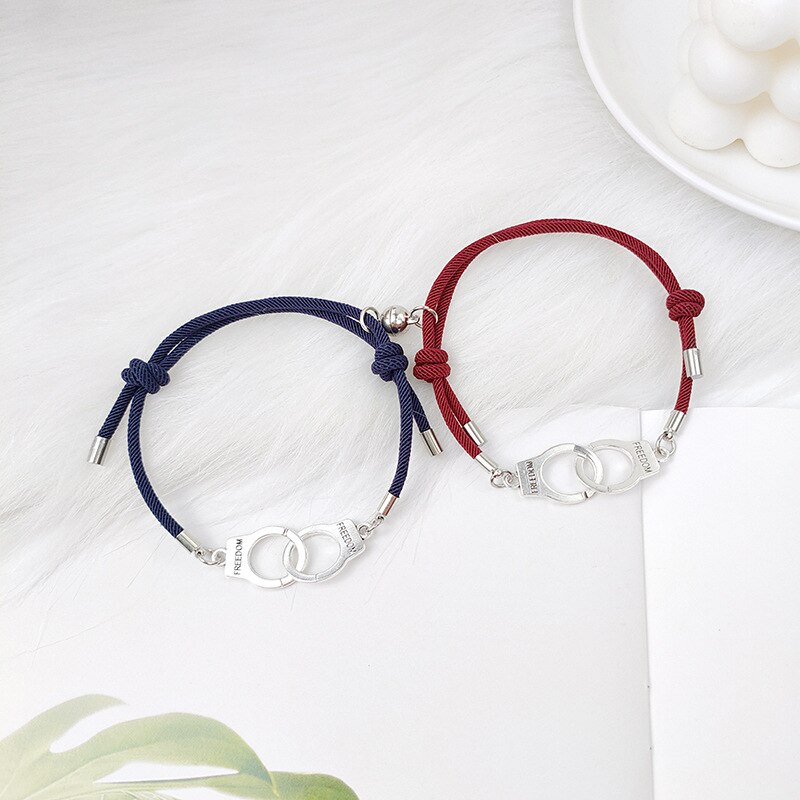 Conjunto de pulsera de esposas BBF para hombre y mujer, 2 uds., pulsera de cuerda ajustable, amuleto de amistad, pulseras a juego: Style 12