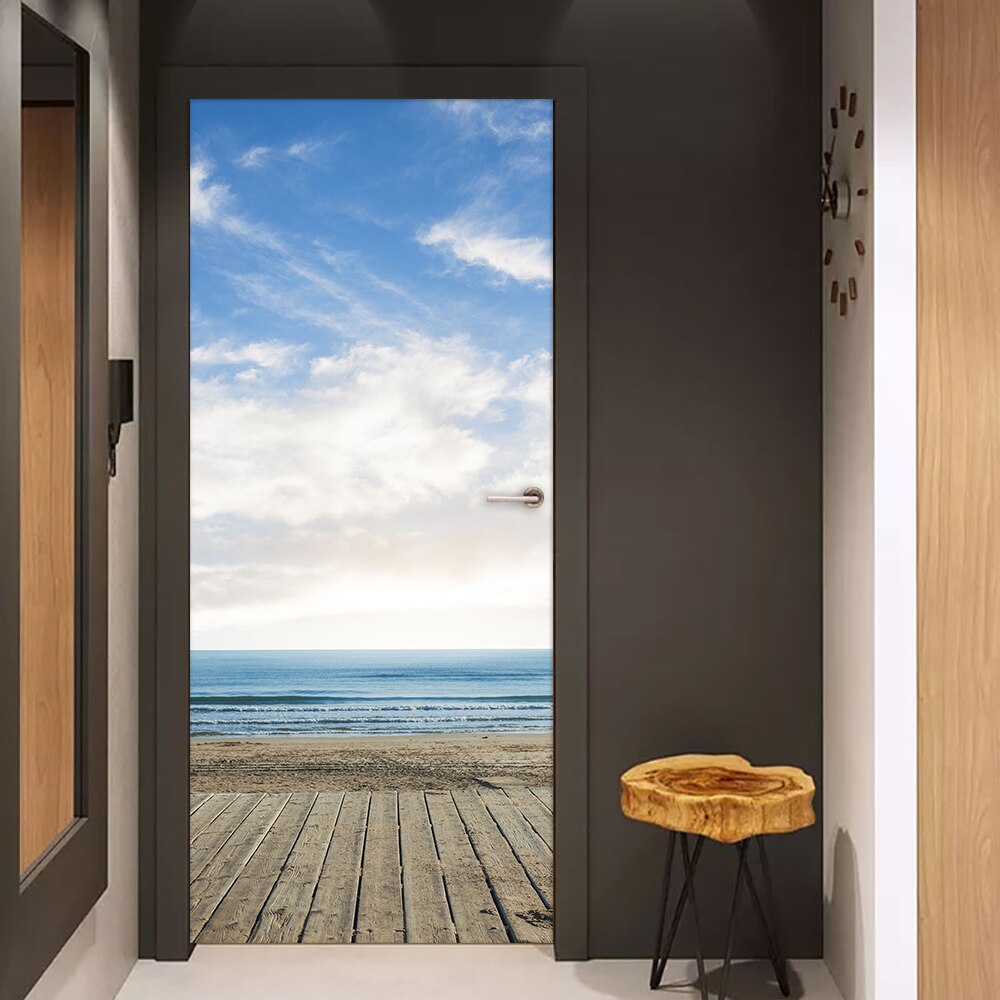 Sea Horizon Beach Scenery Wall Stickers Home Decoration DIY Door Sticker Kitchen Bathroom Art Mural Peel &amp; Stick Vinly Wallpaper