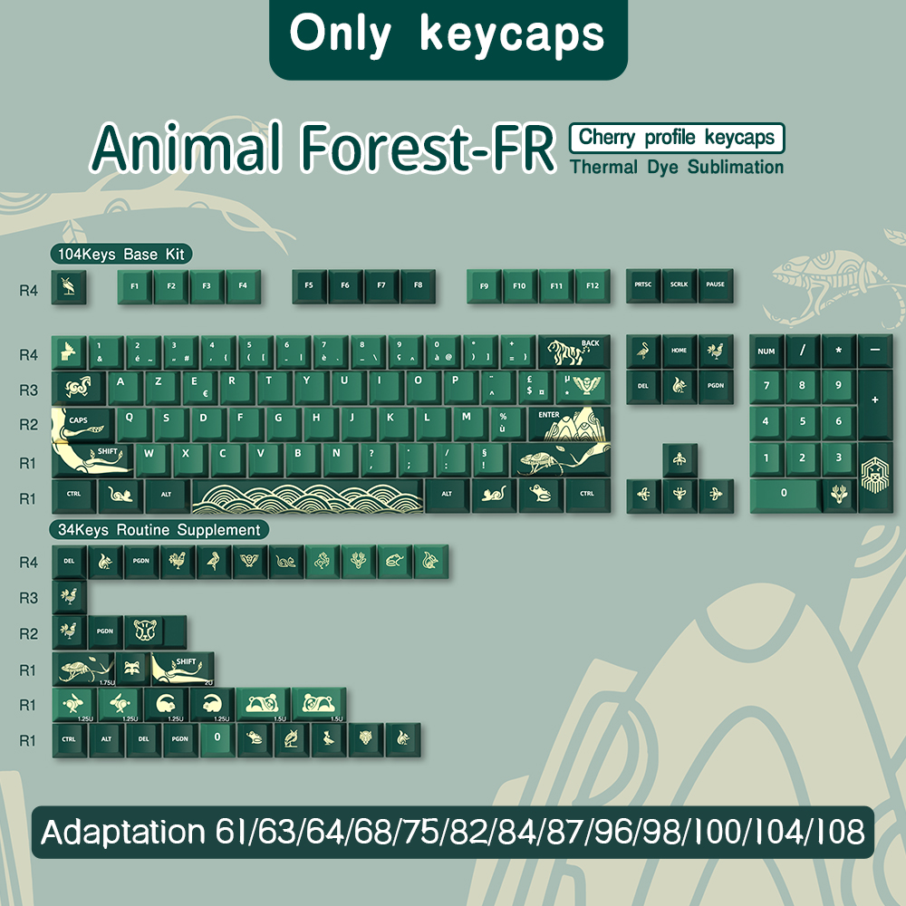 Französische Tastenkappe 136–156 Tasten BPT Kirsche Profil FR Tastenkappen für französische Tastatur MX mechanische Tastatur 7U Platz Schlüssel Hallo75: Bronze-