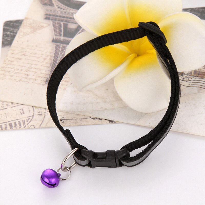 Venta de Collar lindo perro hebilla Correa con campanilla correa ajustable noche brillante reflectante Collar de seguridad para mascotas: Black