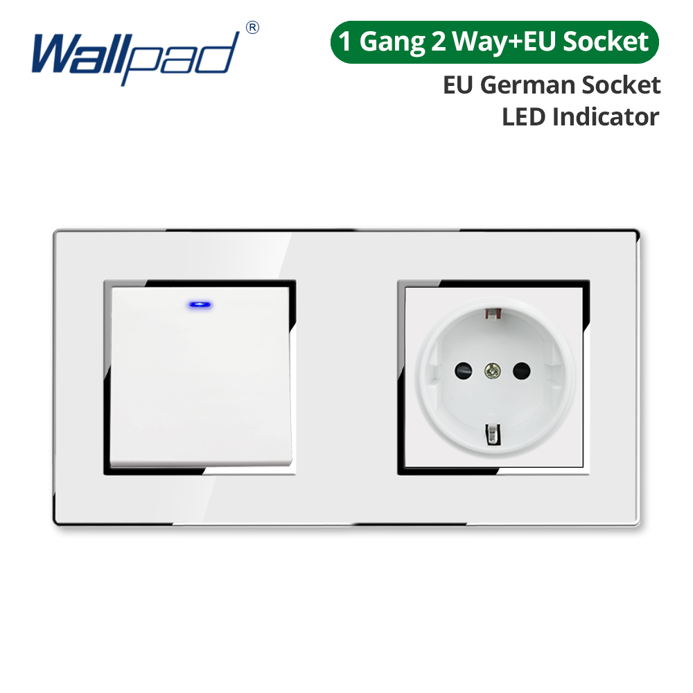 Wallpad White Acrylic Panel Wall Light Switch LED Dimmer USB Charge EU Socket Outlet 4 5 6 7 8 Gang 2 Way Reset 172*86mm
