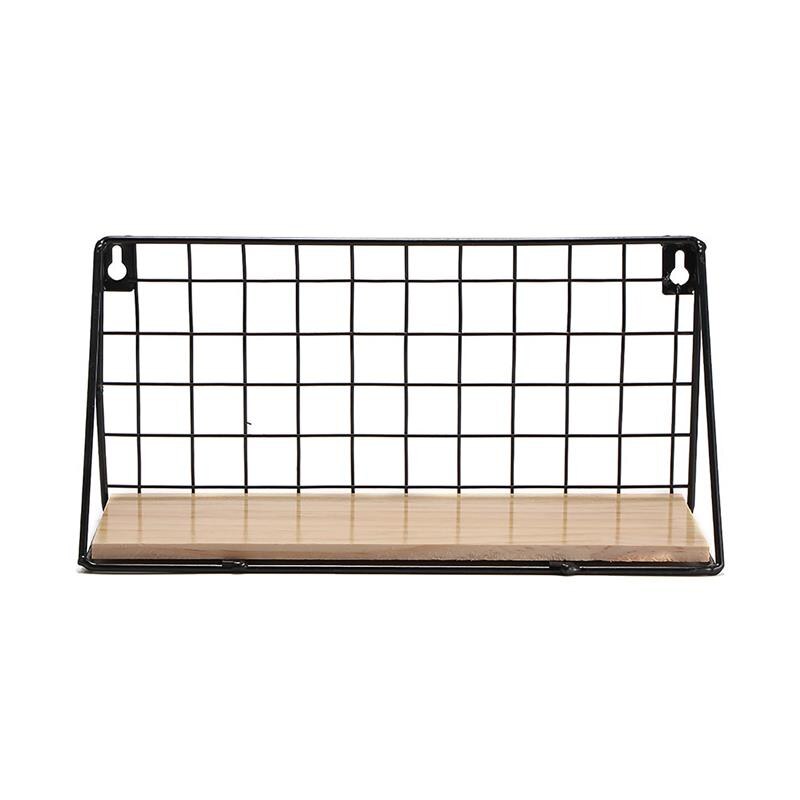 Wall Mounted Storage Rack Iron Floating Display Shelf Wire Wood Organizer Livingroom Holder Home Decorative Hanging Grid Basket: S