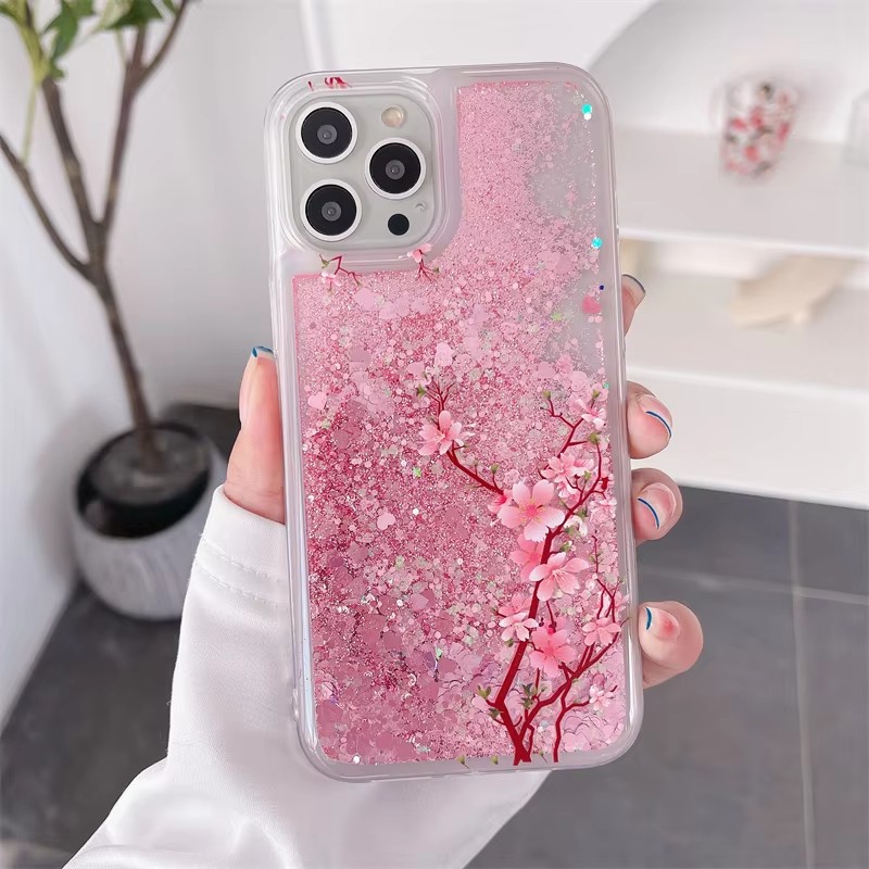 Ferskenblomst glitter kvikksanddeksel til iphone 16 15 14 13 pro max 16 pro mykt beskyttende dynamisk flytende mobiltelefondeksel: For iphone 15 pluss / Himmelblå