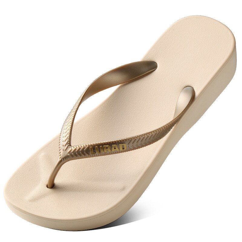 Chanclas simples de tacón Semi-alto para mujer, chanclas de plataforma, chanclas, chanclas de talón inclinado para la playa, zapatos de para hombre: Beige / 35-36