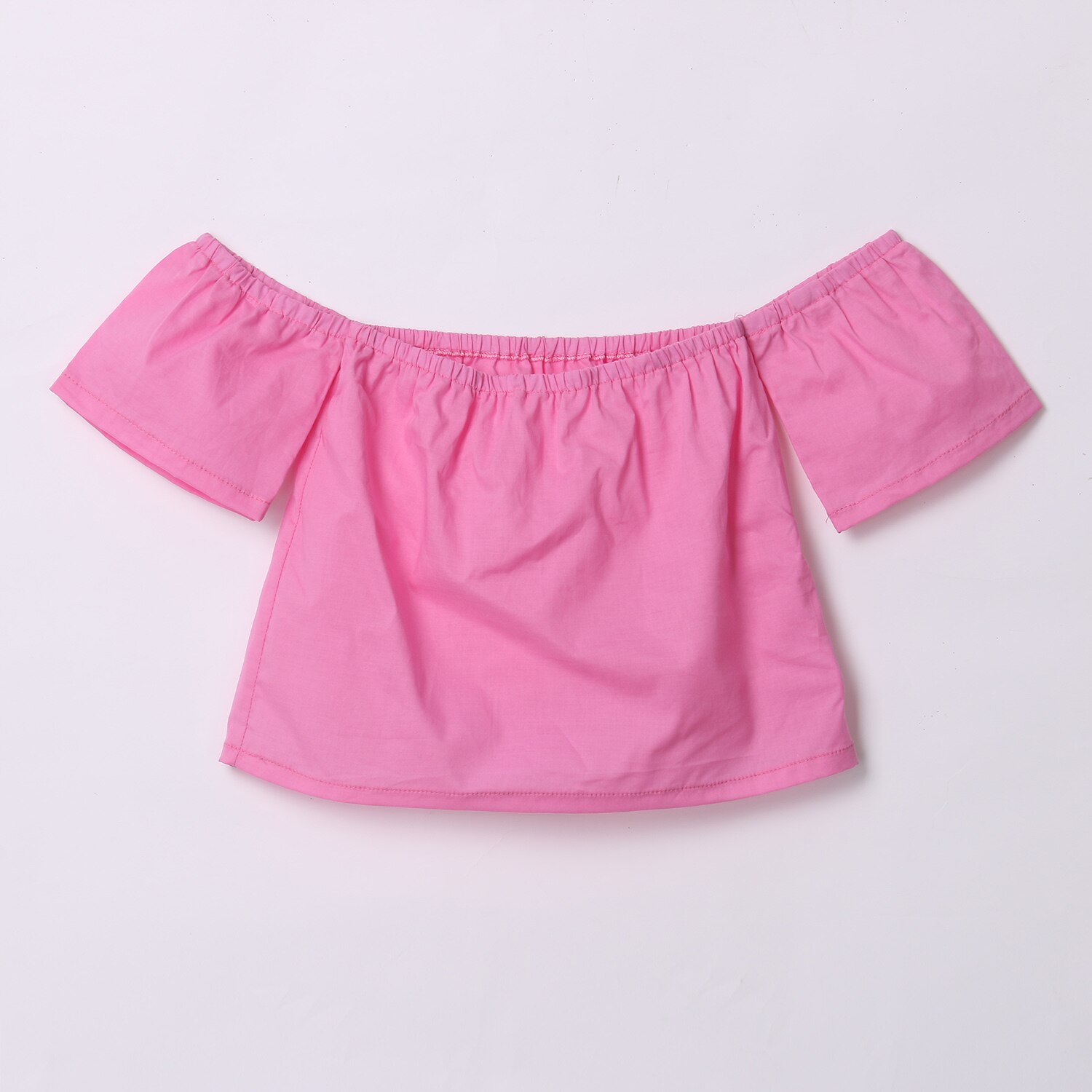 Camisa de manga corta con hombros descubiertos para bebés y niñas, blusa para niños pequeños, Tops nuevos de verano color rosa sólido Casual 1-6Y