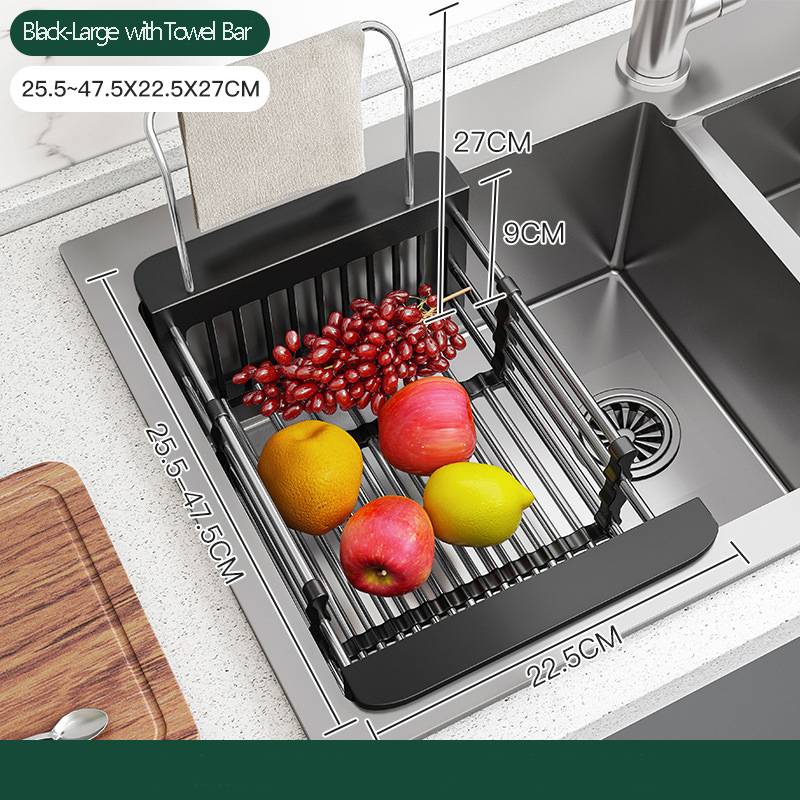 Égouttoir à vaisselle, panier de vidange d'évier en acier inoxydable, évolutive, rangement de cuisine, égouttoir pour légumes et Fruits, organisateur universel: Bleu