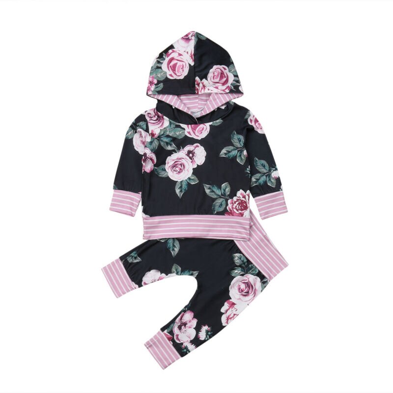 Pudcoco toddler baby drenge piger blomst hætteklædte toppe t-shirt bukser leggings outfit sæt support