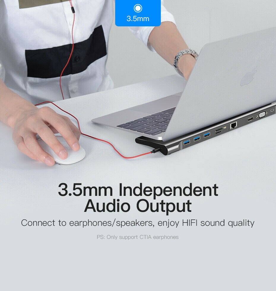 10 in 1 Multi USB C HUB to HDMI VGA USB 3.0 RJ45 3.5mm Audio Adapter for MacBook Type C HUB for Samsung S8 Huawei Mate 10