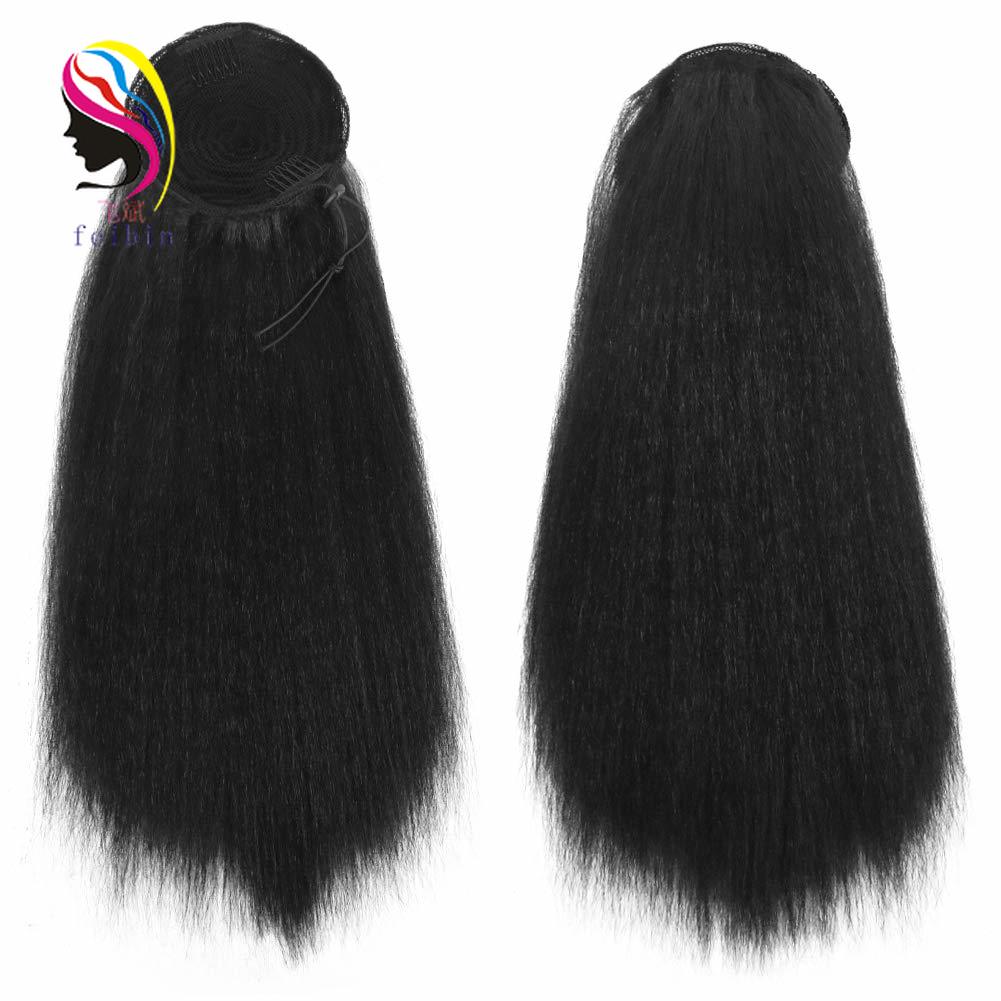 Feibin Heat Resistant Synthetic Kinky Straight Ponytail Long Afro Kinky Curly Hair Bun Extension Hairpiece 65