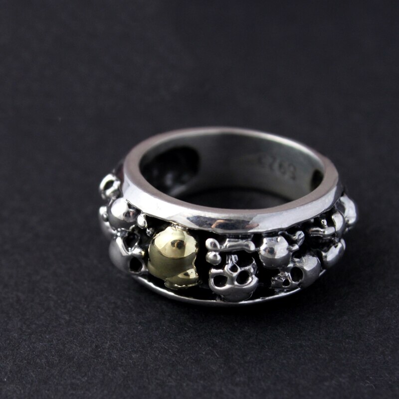 Gothic 925 Sterling Silber Ring für Männer mit Viele Schädel Jungen Vintage Coole Punk Stil Thai Silber Skeleton ringe Band