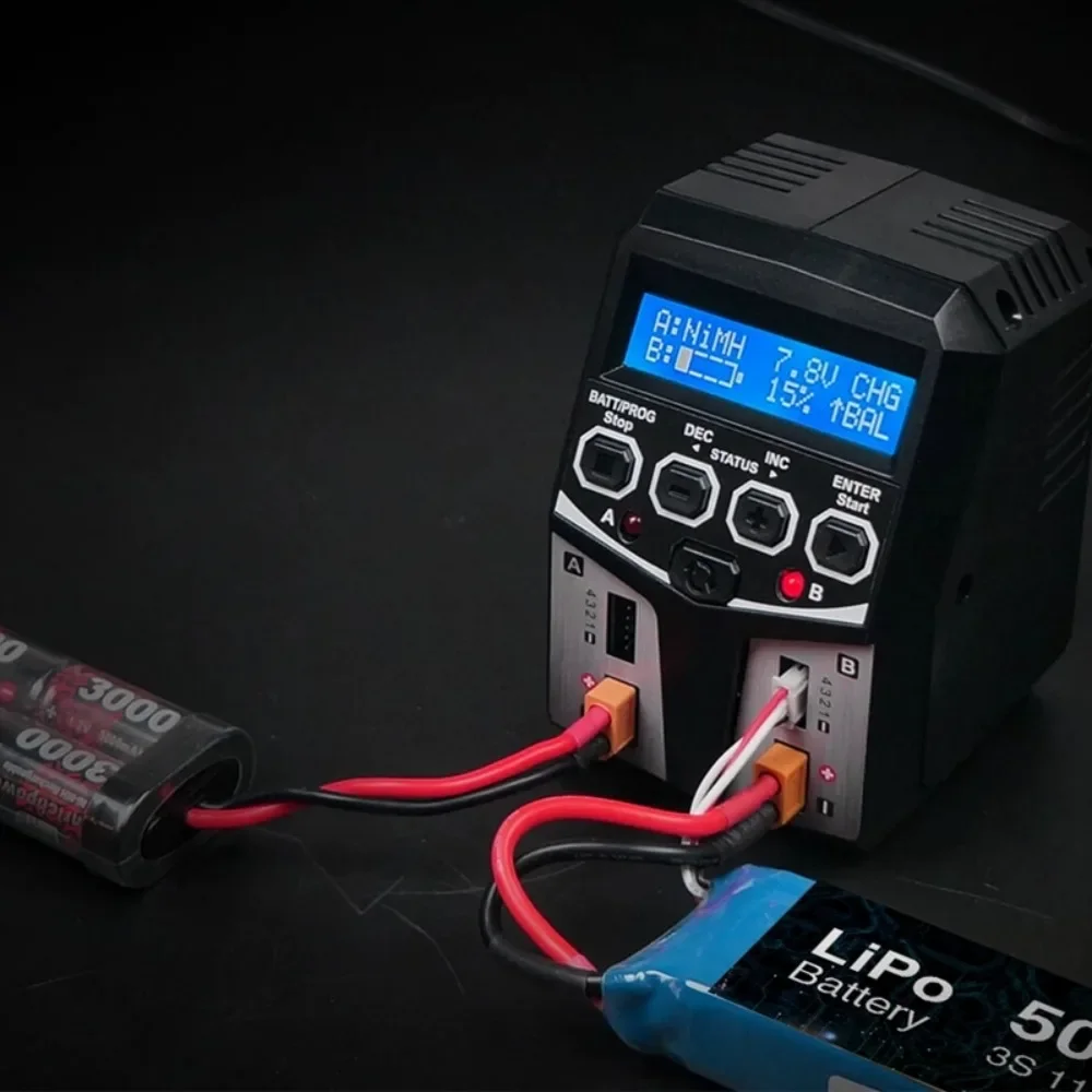 Caricabatterie bilanciato batteria SKYRC T100 AC Lipo Caricatore doppio 5A 2X50W 2-4S per batteria NiMH / NiCd / LiPo / vita / Lilon / LiHV / Pb