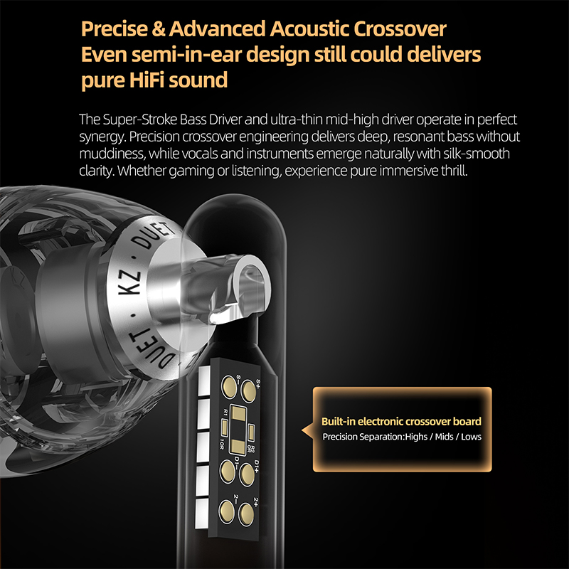 KZ Duet Quad Core Dual Dynamic Drivers Earphones In Ear Wired Earbuds for Music Gaming HiFi Sound Stereo Headset