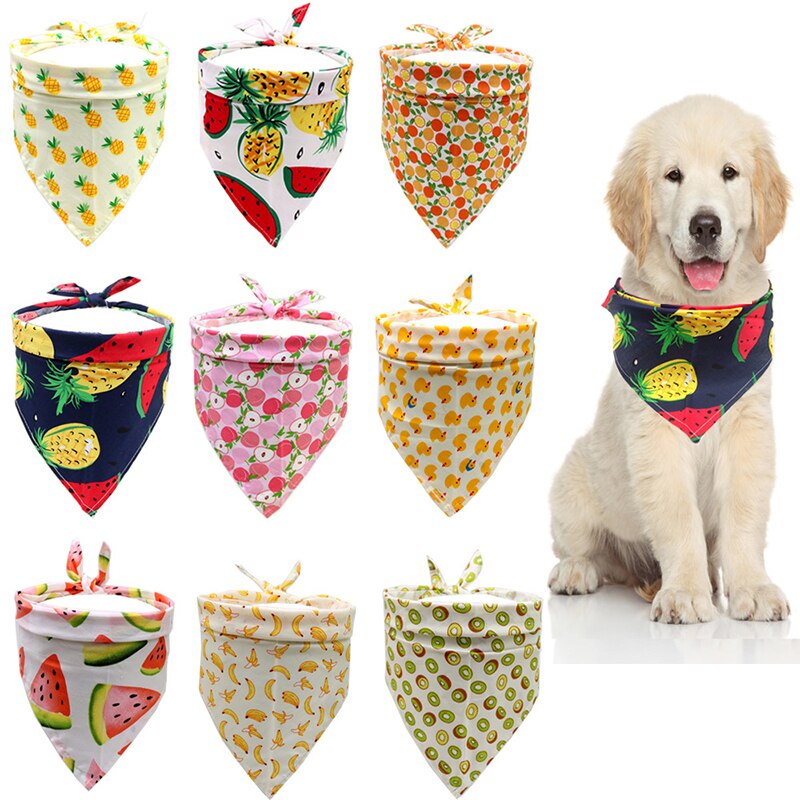 1Pc Bibs Cloth Pet Bandanas Dog Cat Neckerchief Cartoon Fruit Duckling Adjustable Cotton Saliva Triangle Scarf Summer