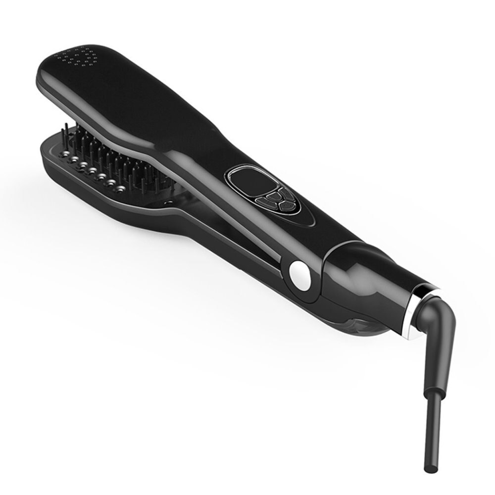 Steam Hair Straightener, Hair Styling Wide Tooth Comb Brush Anti-Scald Fast Heating Straightener Brush: Black / AU
