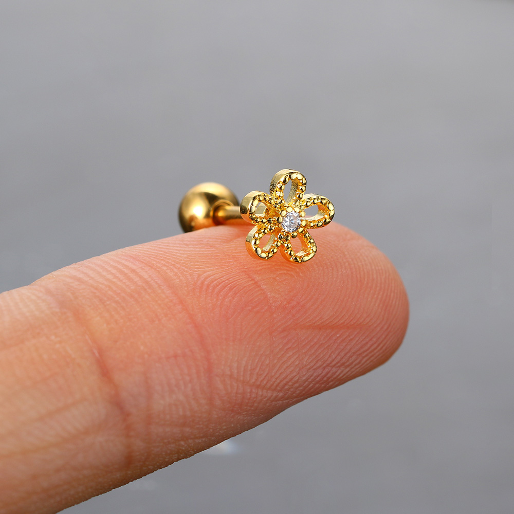 Sexy Flower Zircon Ear Piercing Stud Earring Helix Tragus Piercing for Girl Women Stainless Steel Snug Lobe Cartilage Jewelry: Platinum Plated