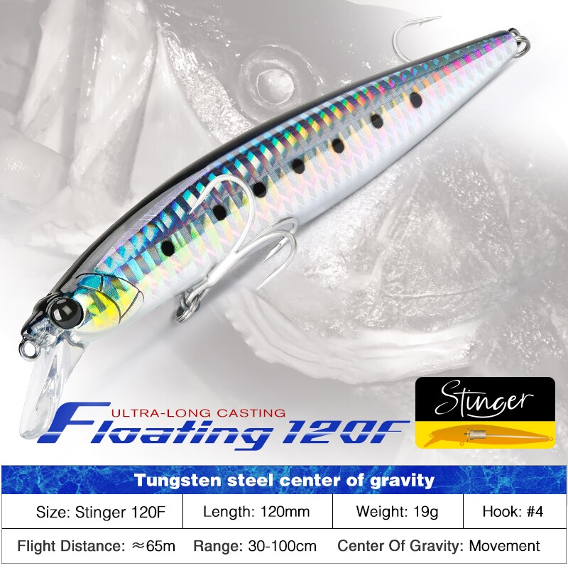 TSURINOYA-señuelo de pesca ultralargo, cebo duro de Pesca de Mar, peso de tungsteno, 120F, 120mm, 19g