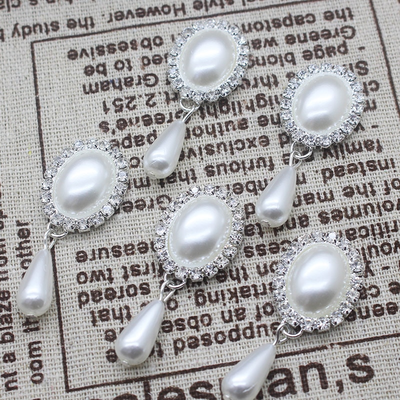 Fashion10Pcs/Lot 20*46Mm Ovale Hanger Diy Sieraden Bevindingen Rhinestone White Pearl Accessoires Caps Decoratie Voor maken