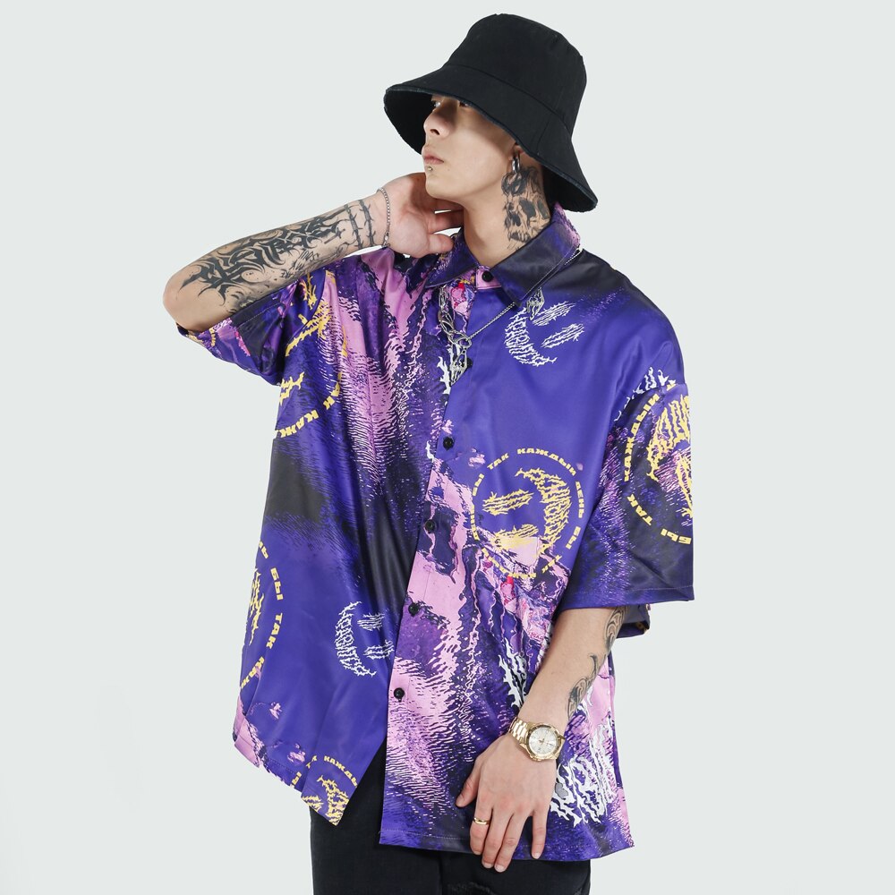 Blå gotisk tøj sommer toppe plus size bluse streetwear oversized dametøj goth hawaiiansk aloha skjorte