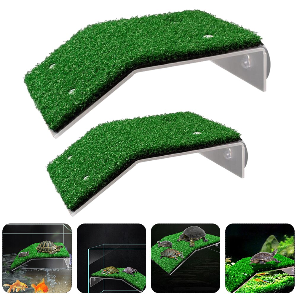 2Pcs Turtle Basking Platform Aquarium Floating Platform Simulation Lawn Reptiles Basking