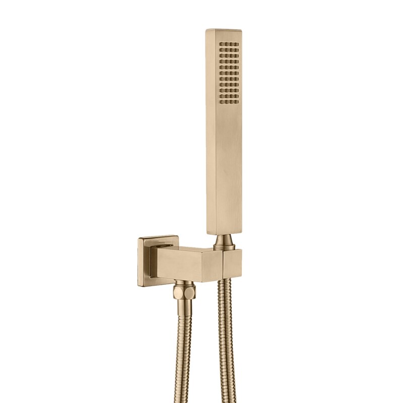 Messing Wandmontage Badkamer Douchekraan Set Vierkante Douchekop Mengkranen Handdouche Hoofd Borstel Goud In Muur Badkamer kranen: Hand Shower Set