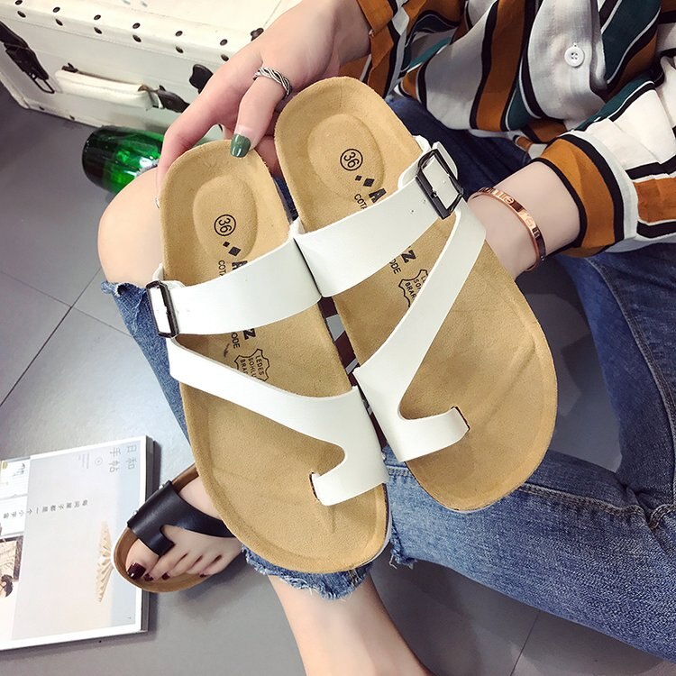 2020 scarpe da spiaggia in sughero fondo piatto sandali estivi di grandi dimensioni nuove donne pantofole casual scarpe antiscivolo a fondo piatto: WHITE / 43