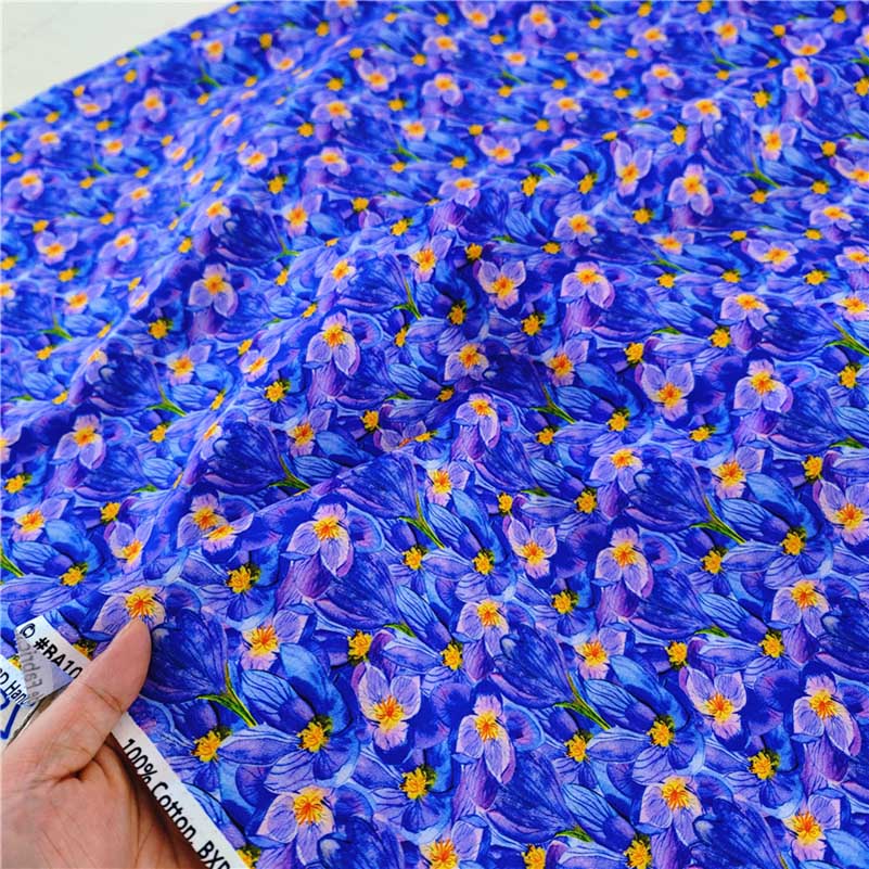 Cotton Fabric European Flower Oil Painting Pastoral for Sewing Clothes Dresses DIY Handmade by half Meter: Fuchsia