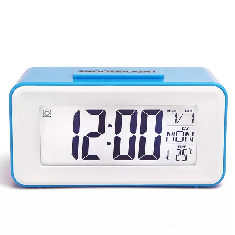 Mini väckarklocka, elektronisk stor lcd-skärm digitala väckarklockor med snooze backligh: Blå
