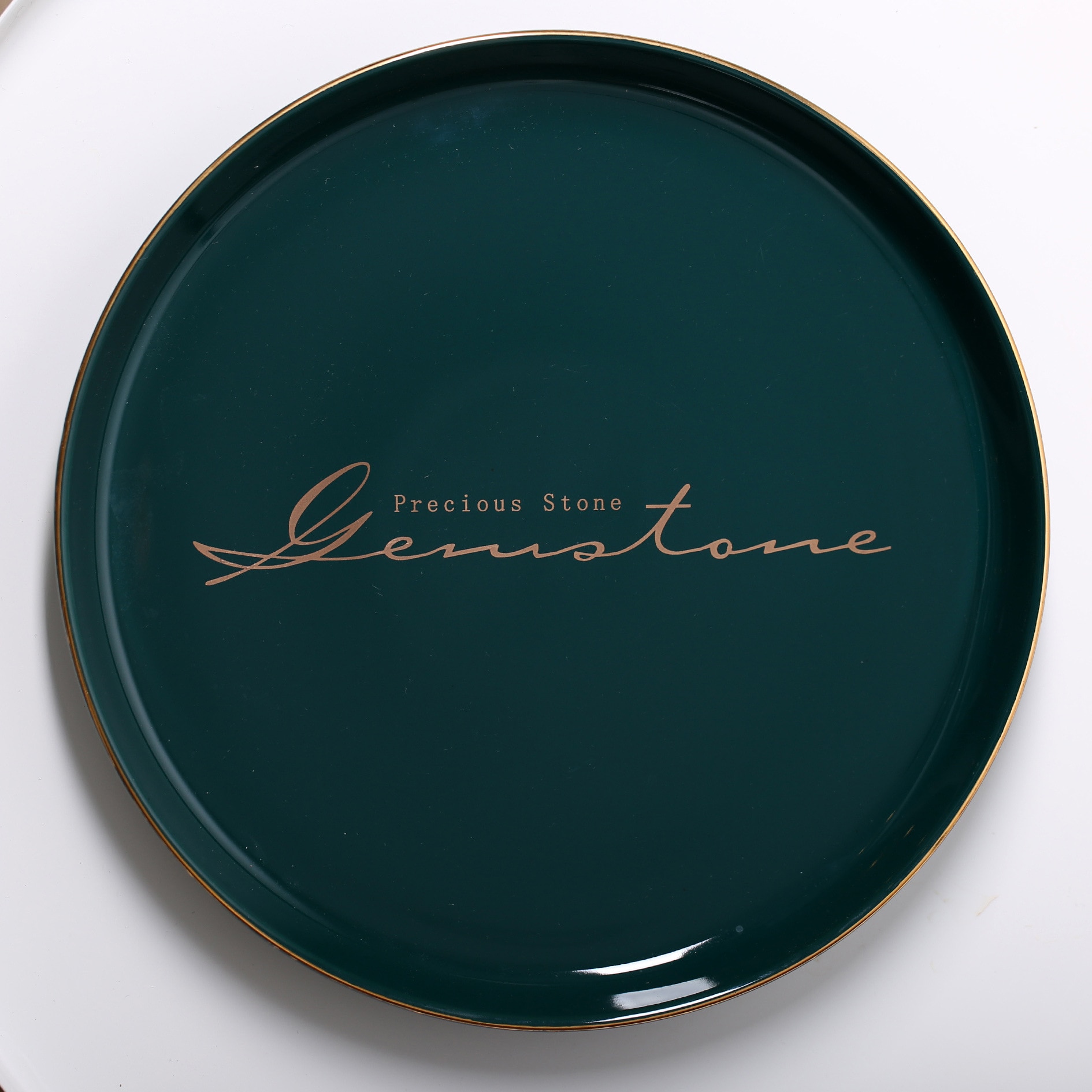 Nordic Gold Edge Ceramic Plate Green Round Porcelain Household Dinner Plate Steak Dessert Tray Breakfast Fruit Cake Dishes Plate