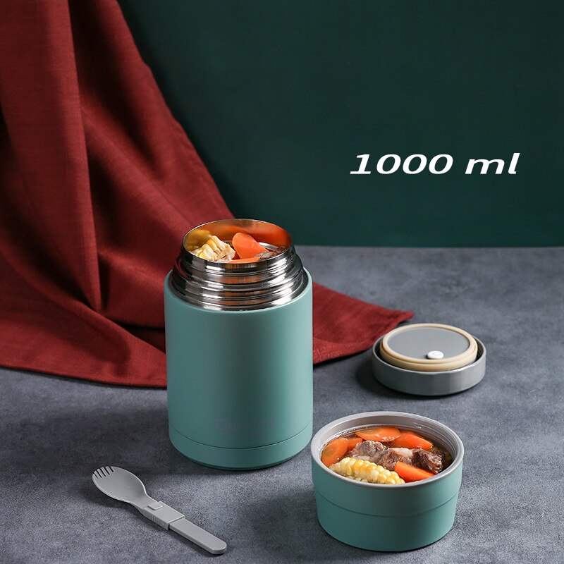 Frasco grande de alimentos aislado al vacío con cuchara, contenedores de termo para sopa con asa, contenedor de conservación de alimentos de doble capa de 800 ml